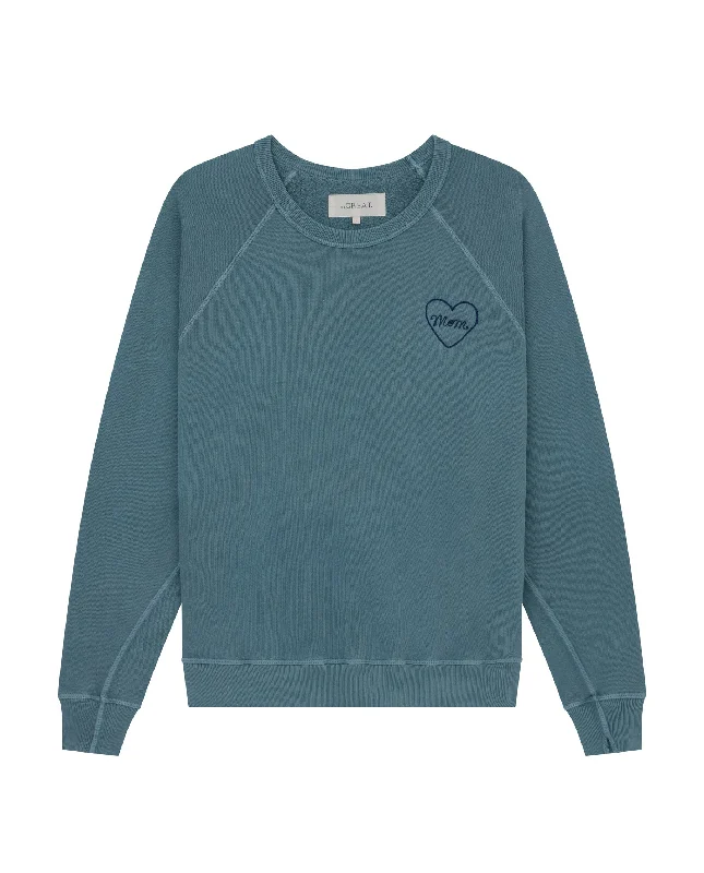 The Mom Embroidered College Sweatshirt. -- Gaucho Blue with Navy