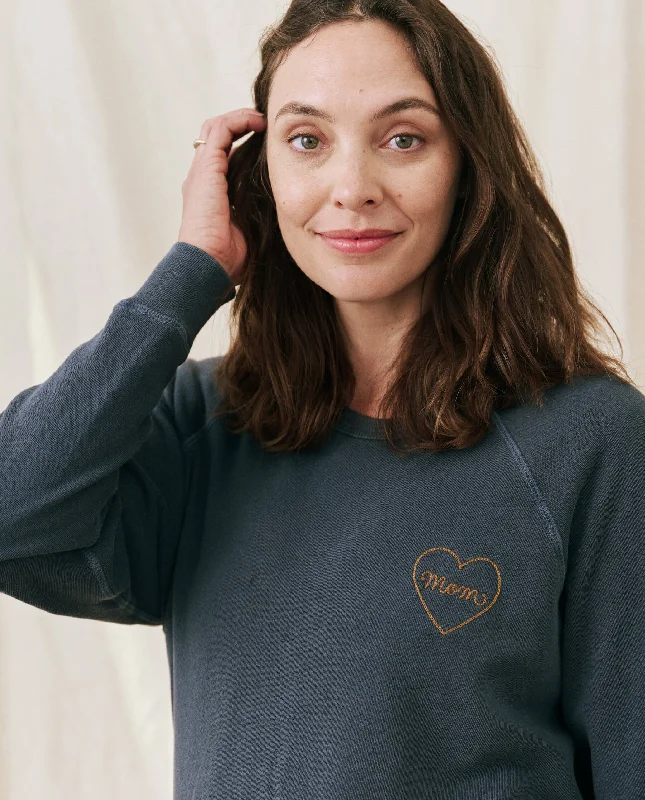 The Mom Embroidered College Sweatshirt. -- Navy with Spice