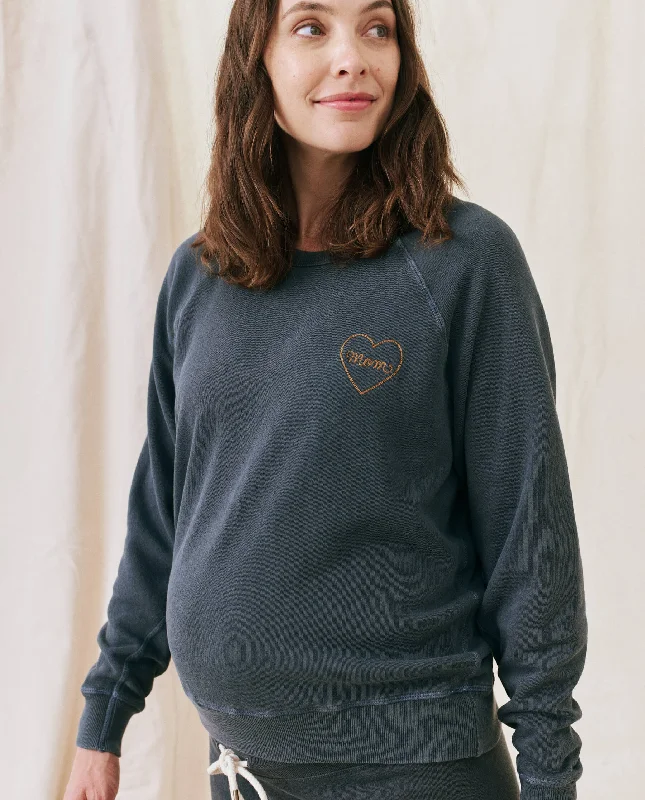 The Mom Embroidered College Sweatshirt. -- Navy with Spice