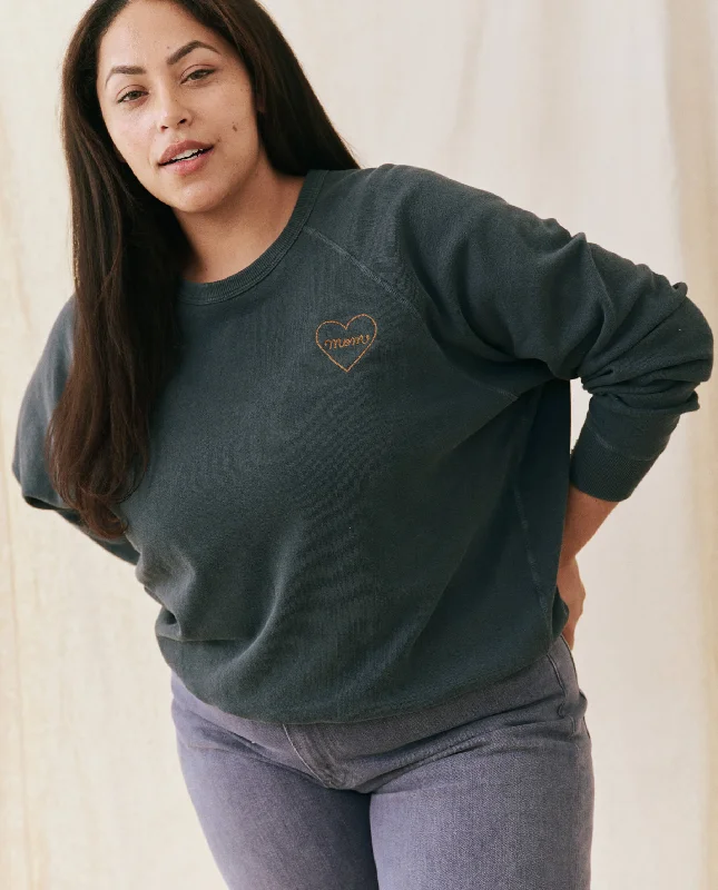 The Mom Embroidered College Sweatshirt. -- Navy with Spice