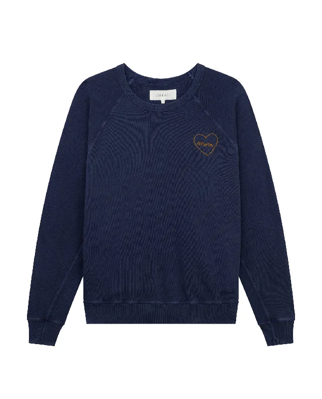 The Mom Embroidered College Sweatshirt. -- Navy with Spice