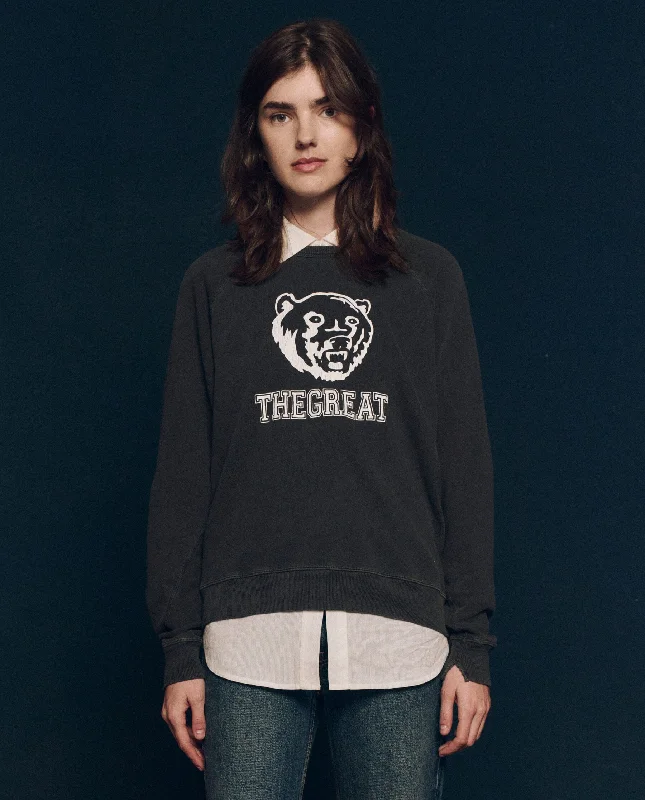 The College Sweatshirt. Graphic -- Washed Black with Bear Graphic