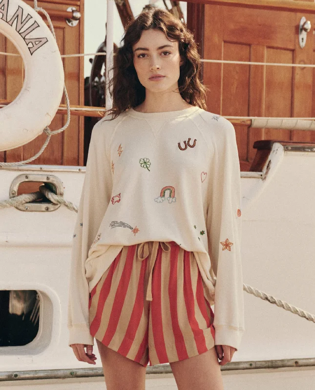 The Slouch Sweatshirt. Embroidered -- Washed White with Charm Embroidery