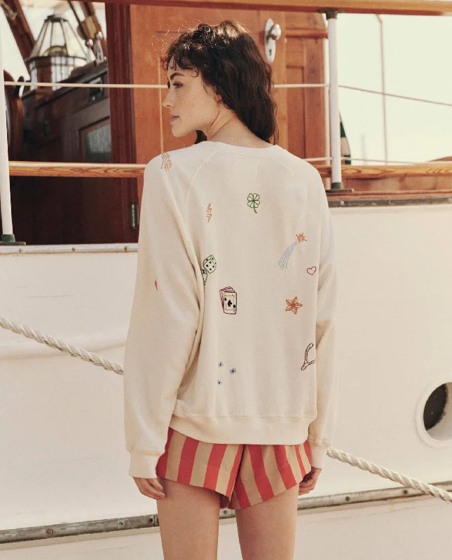 The Slouch Sweatshirt. Embroidered -- Washed White with Charm Embroidery