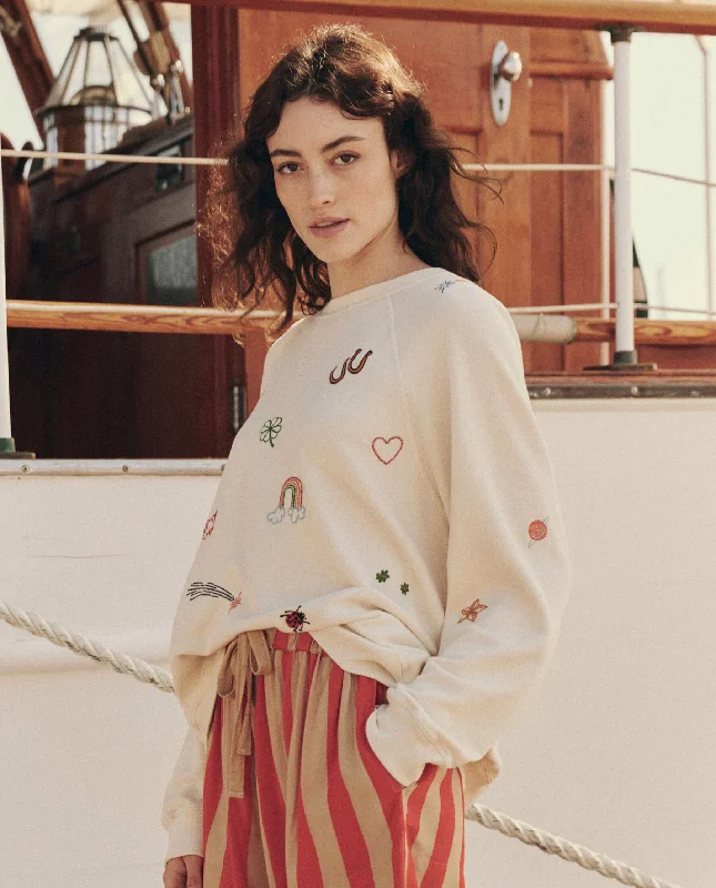 The Slouch Sweatshirt. Embroidered -- Washed White with Charm Embroidery