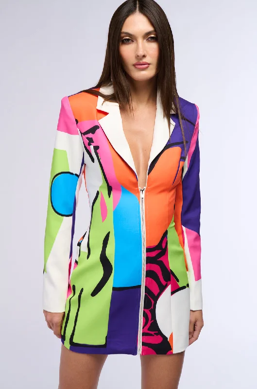 ART DECO PRINTED BLAZER MINI DRESS