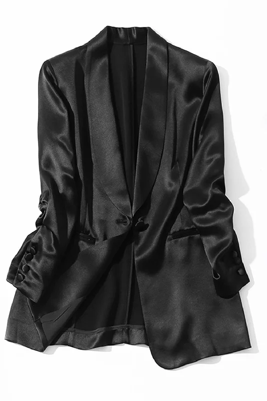 Black Shawl Lapel One Button Women Blazer