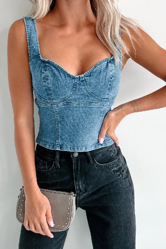 Born With Charm Denim Tank Top (Dark Denim)