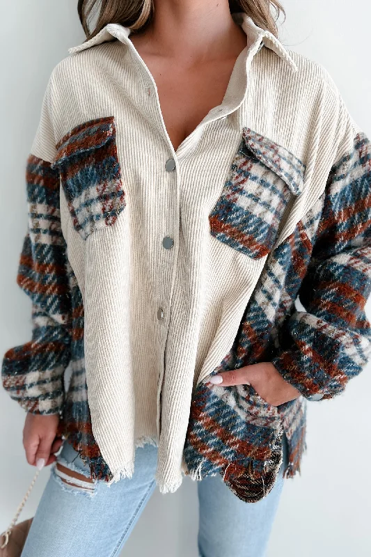 Bourbon In Her Veins Oversized Corduroy/Flannel Shacket (Sand Multi)