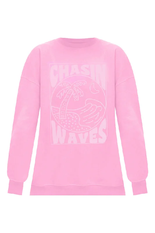 Chasing Waves Pink Oversized Graphic Sweatshirt