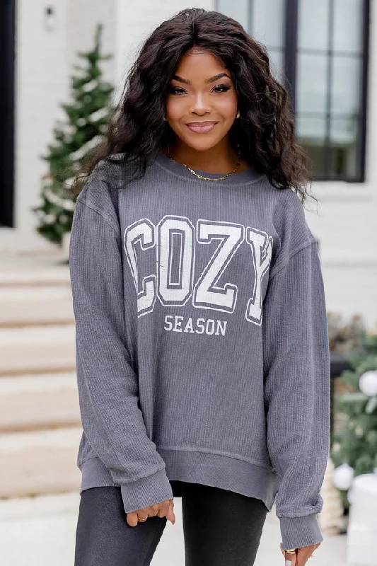 Cozy Season Charcoal Corded Graphic Sweatshirt