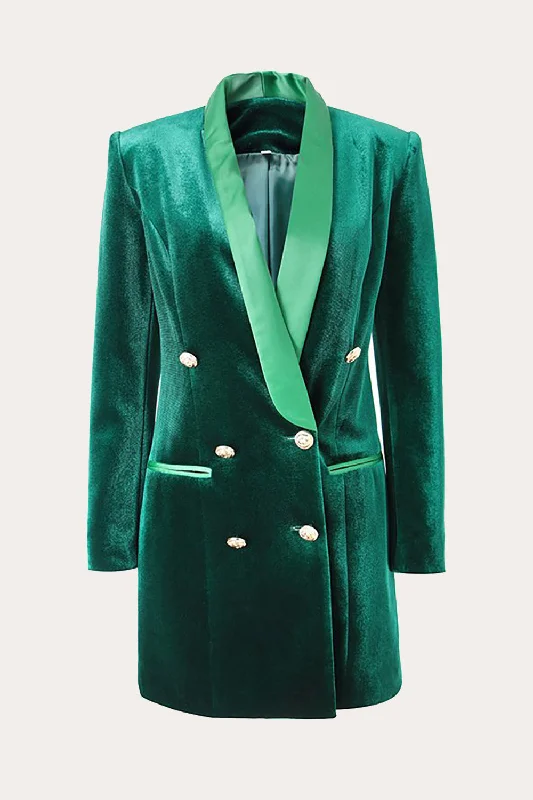 Dark Green Velvet Double Breasted Women Party Blazer