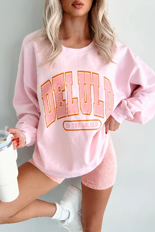 ""Delulu Is The Solulu"" Graphic Sweatshirt (Light Pink)