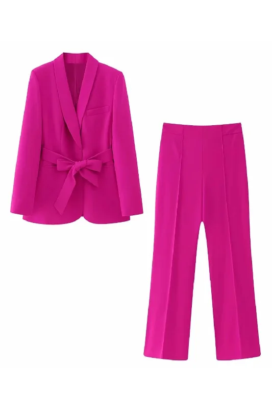 Fuchsia 2 Piece Shawl Lapel Women Suits