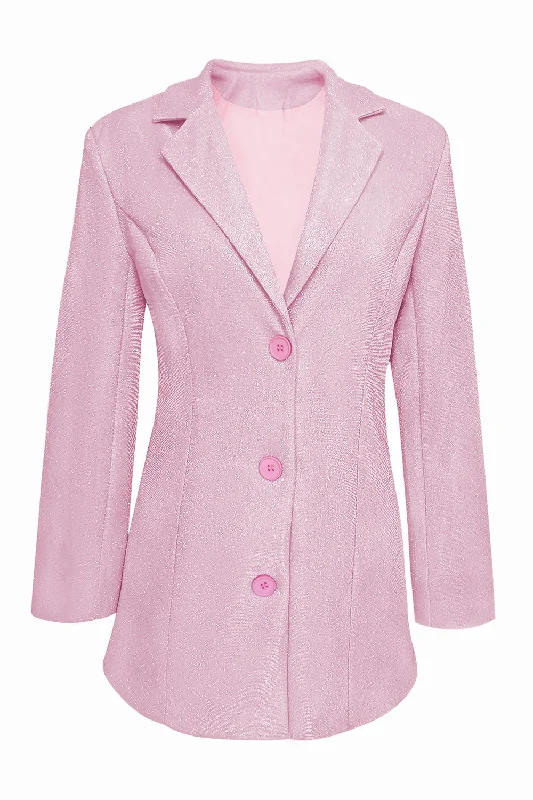 Glitter Pink Notched Lapel Women Blazer