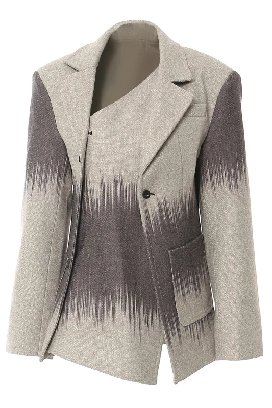 Grey Notched Lapel Women Blazer