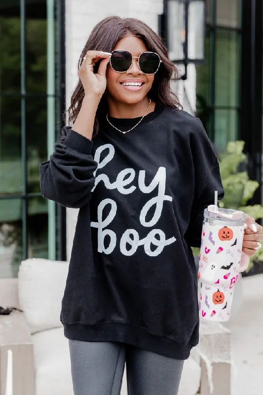 Hey Boo Black oversized Graphic Sweatshirt