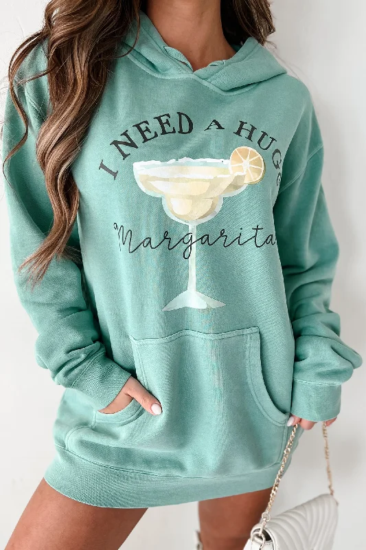 ""I Need A Huge Margarita"" Vintage Wash Graphic Hoodie (Mint) - Print On Demand