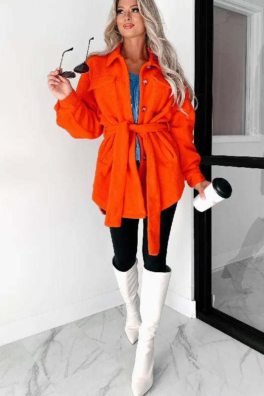 Jayda Belted Fleece Shacket (Orange)