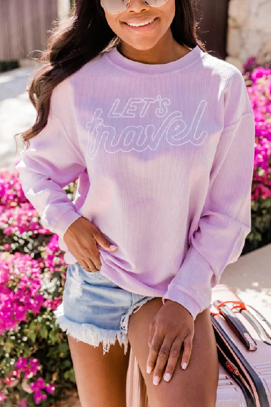 Let's Travel Lilac Corded Graphic Sweatshirt FINAL SALE