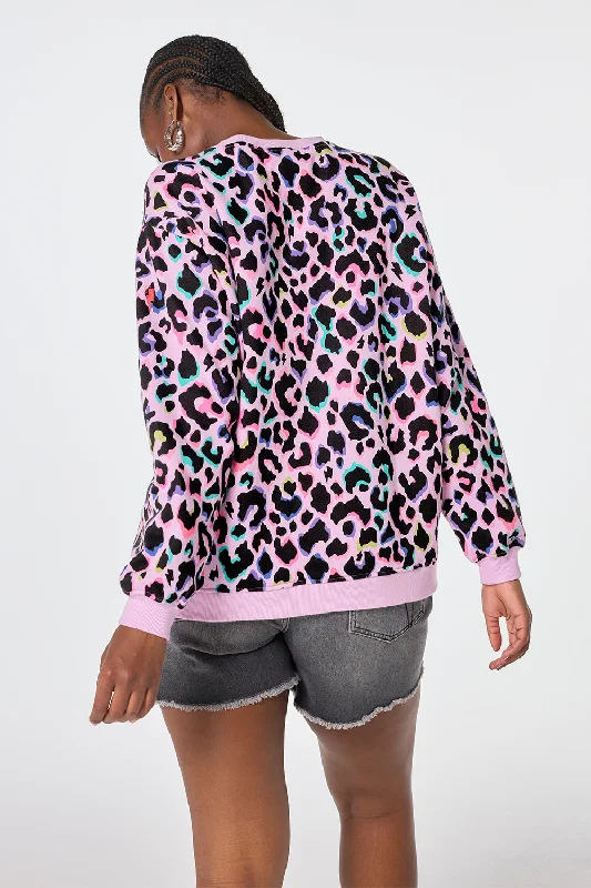 Lilac with Rainbow Shadow Leopard Oversized Sweatshirt