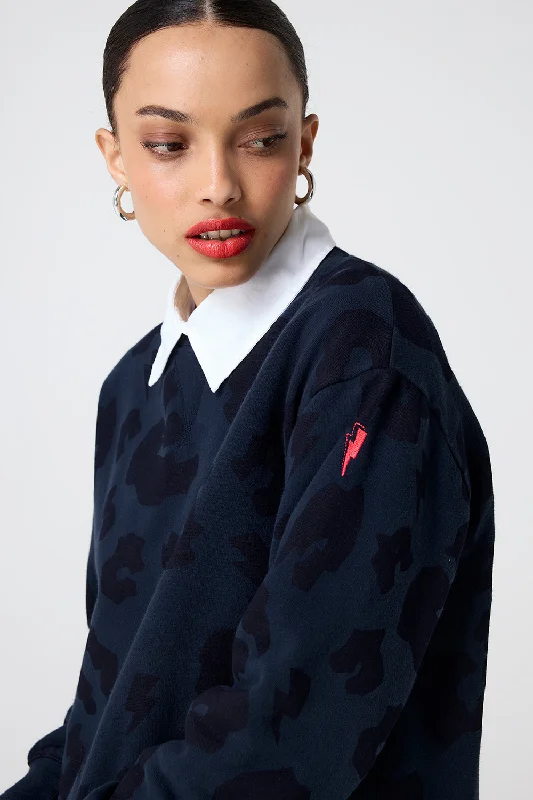 Navy with Navy Leopard Longline Sweatshirt