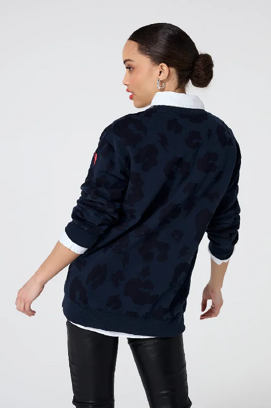 Navy with Navy Leopard Longline Sweatshirt