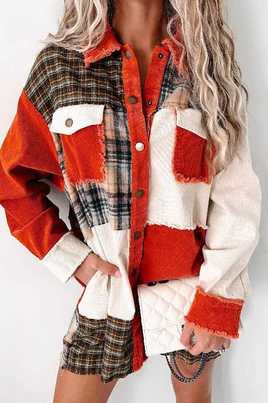 Mend Your Heart Oversized Patchwork Shacket (Orange Multi)