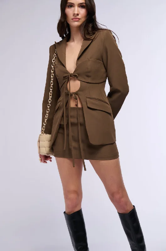 MOCHA LUV TIE FRONT BLAZER