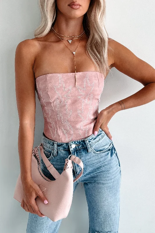 My Cowgirl Era Faux Leather Crop Top (Blush)