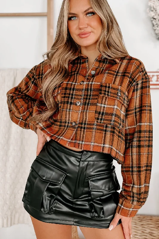 My Favorite Memory Plaid Crop Shacket (Rust)