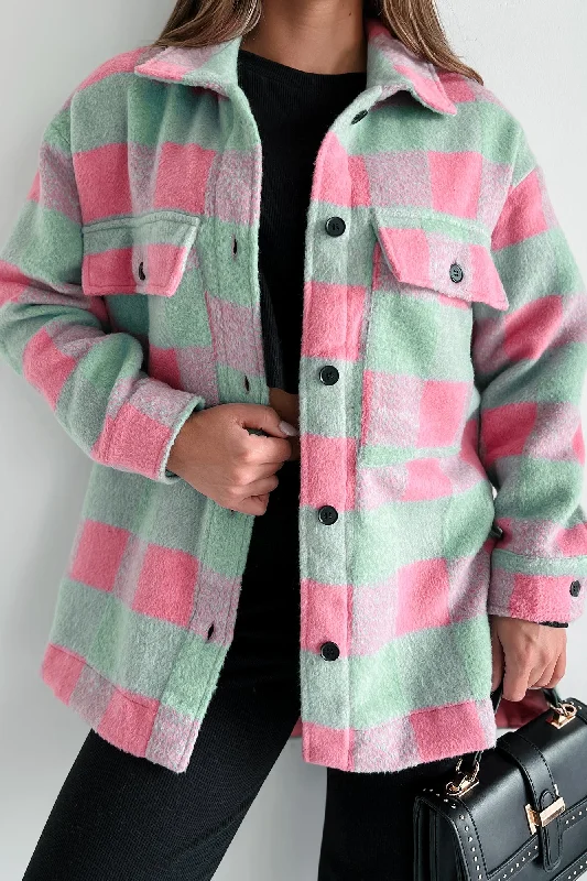 On Cloud Nine Long Plaid Shacket (Pink Multi)