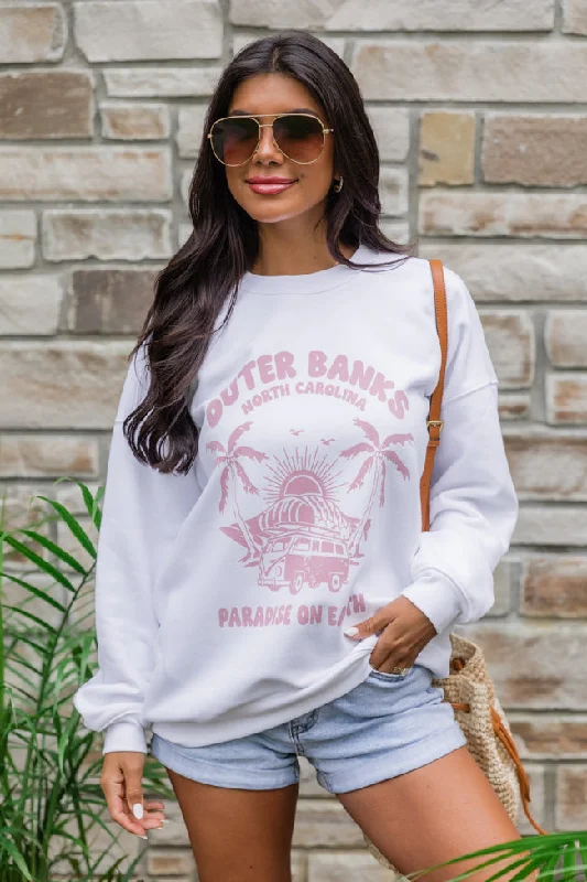 Outer Banks Paradise White Oversized Graphic Sweatshirt