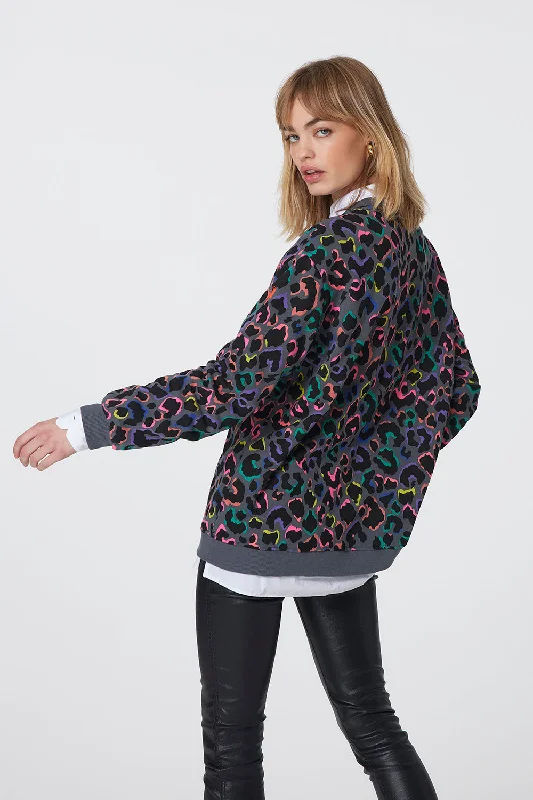 Grey with Rainbow Shadow Leopard Oversized Sweatshirt