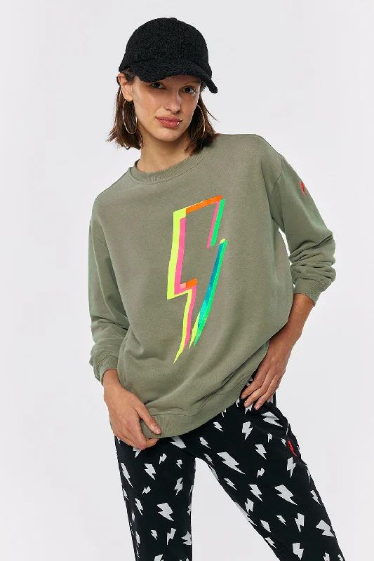 Khaki with Rainbow Lightning Bolt Oversized Sweatshirt