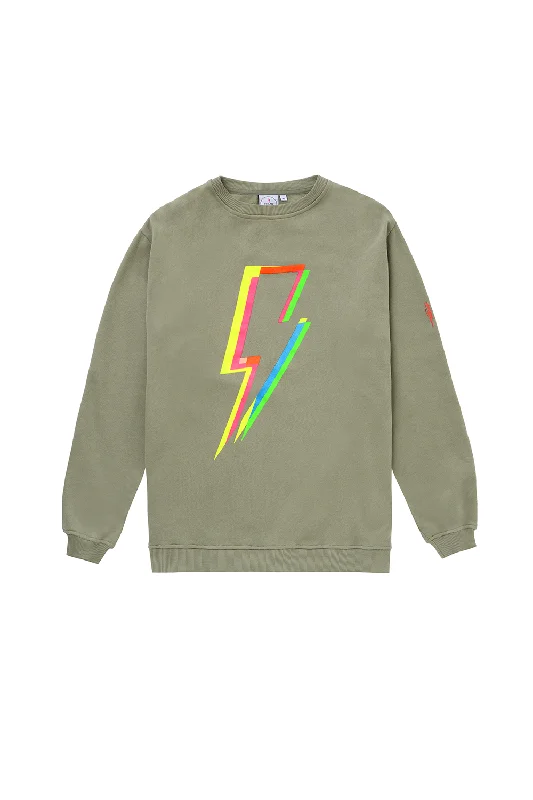 Khaki with Rainbow Lightning Bolt Oversized Sweatshirt