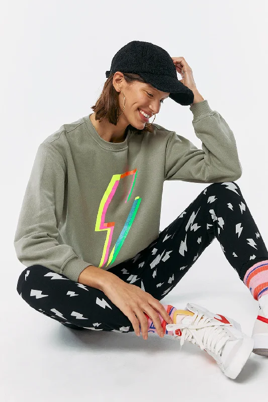 Khaki with Rainbow Lightning Bolt Oversized Sweatshirt