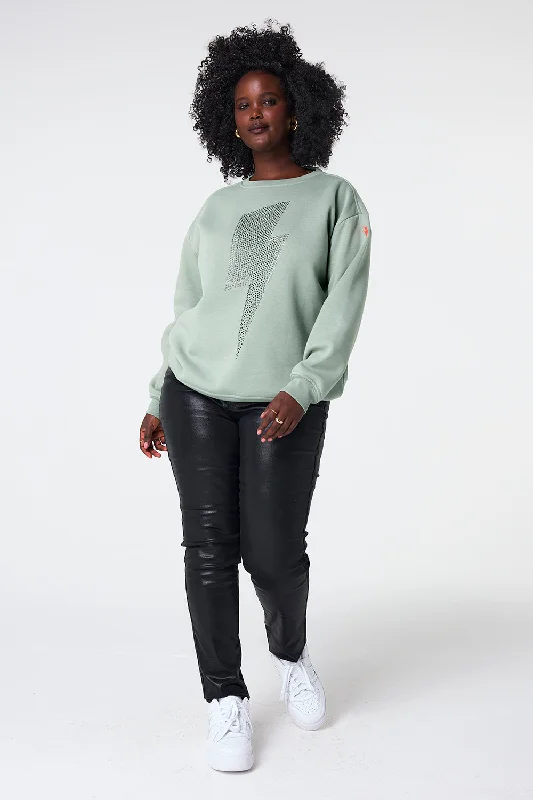 Khaki with Studded Lightning Bolt Oversized Sweatshirt