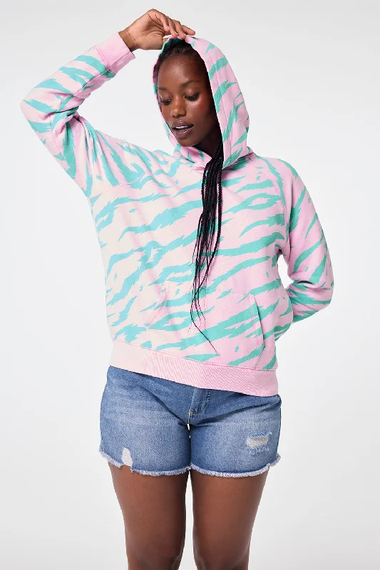 Pink with Green Tiger Print Relaxed Hoodie