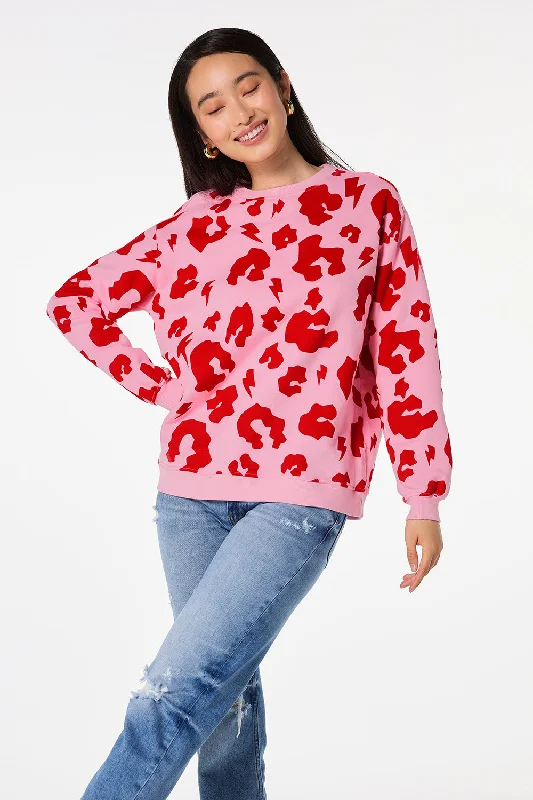 Pink with Red Mega Leopard Oversized Sweatshirt