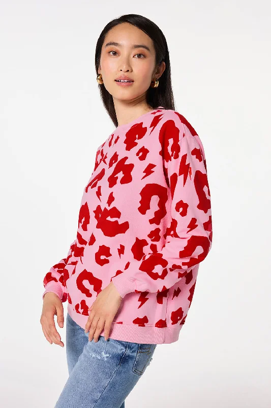 Pink with Red Mega Leopard Oversized Sweatshirt