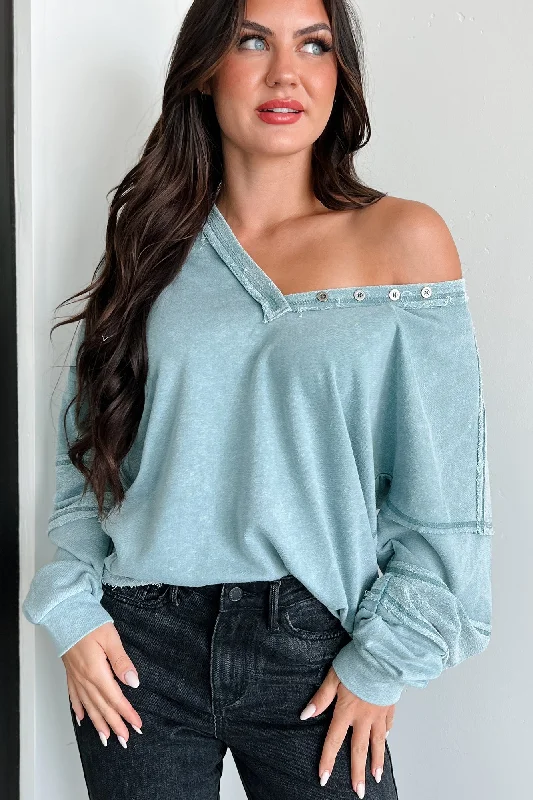 Samson Raw Edged Oversized Long Sleeve Top (Sage)