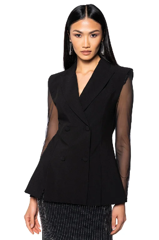 SHARP SHOULDER BLAZER VEST WITH STRETCH MESH ARMS