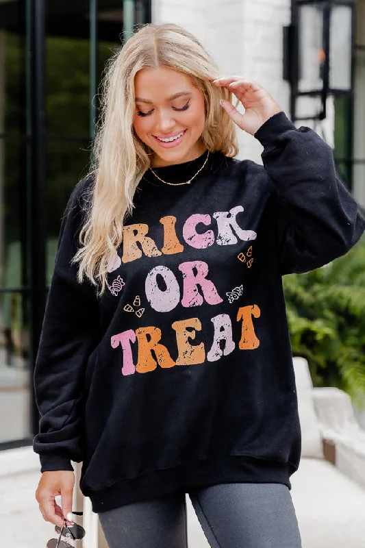 Trick or Treat Black Oversized Graphic Sweatshirt