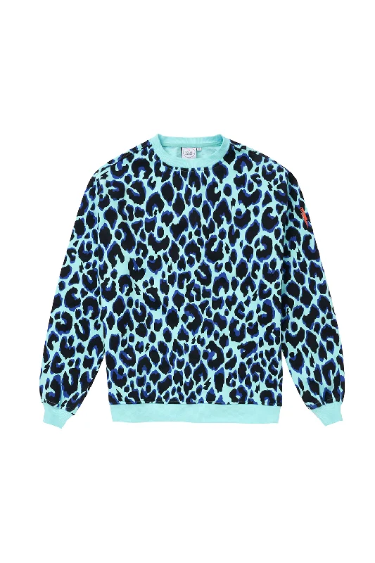 Turquoise with Black and Blue Shadow Leopard Oversized Sweatshirt