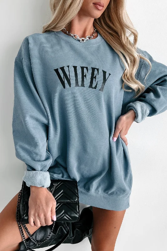 ""Wifey"" Graphic Crewneck (Blue Jean) - Print On Demand