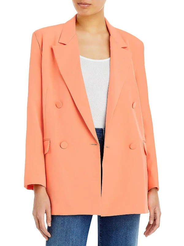 Womens Faux Pockets Double Button Double-Breasted Blazer