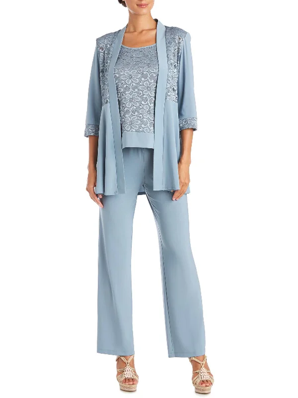 Womens Lace Sequined Pant Suit