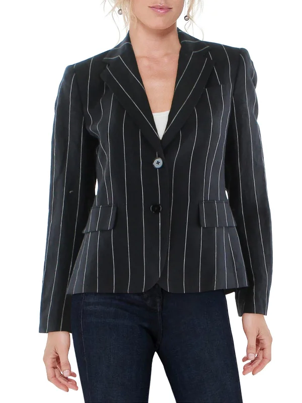 Womens Pinstripe Business Two-Button Blazer