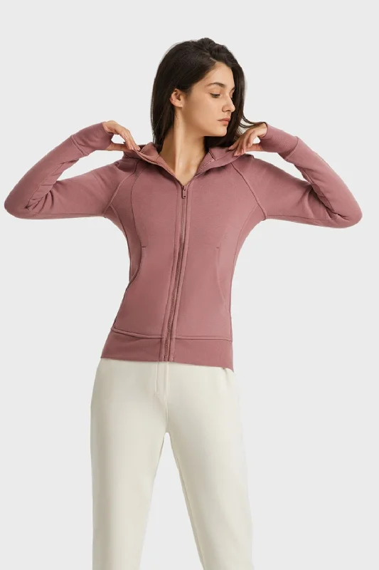 Hot Girl STRETCH  Zip Up Seam Detail Hooded Sports Jacket